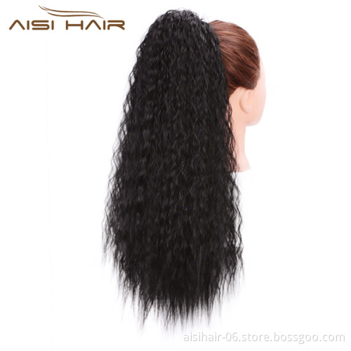 Aisi Hair Long Wavy Black Ponytail Hair Extensions Heat Resistant Synthetic Fiber Hairpieces with Two Plastic Combs